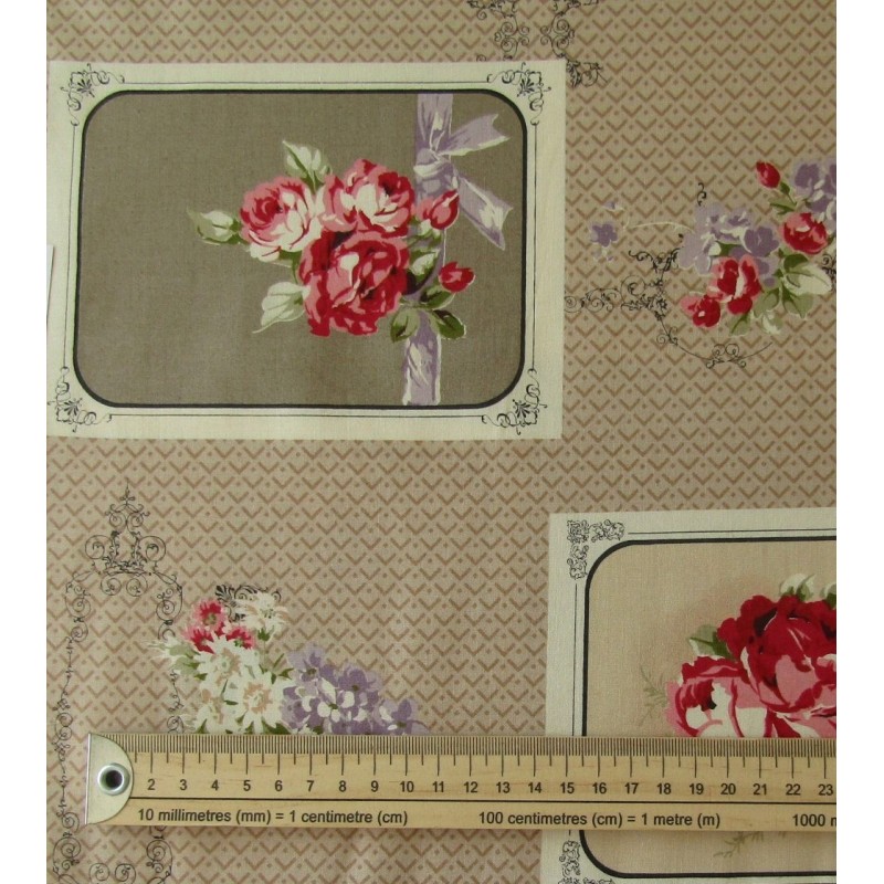 Tela patchwork japonés YUWA flores retro beis/marrón
