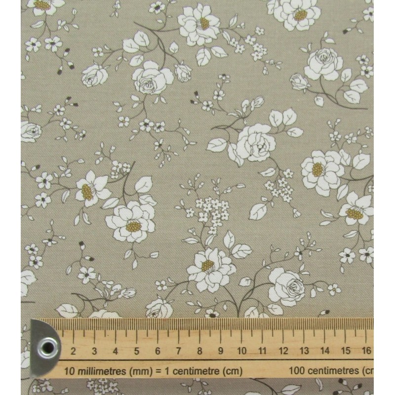 Viyela de algodón orgánico flores blancas