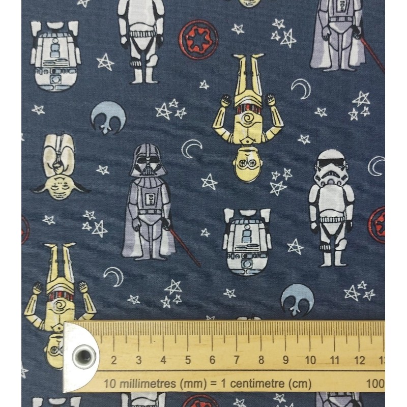 Tela de patchwork Star Wars personajes azul marino
