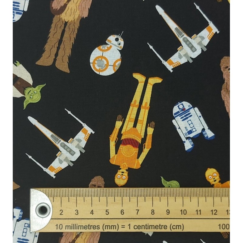 Tela de patchwork Star Wars personajes negro