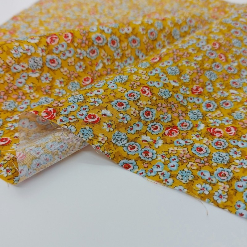 Viscosa floral mostaza/multicolor - últimos 2 m