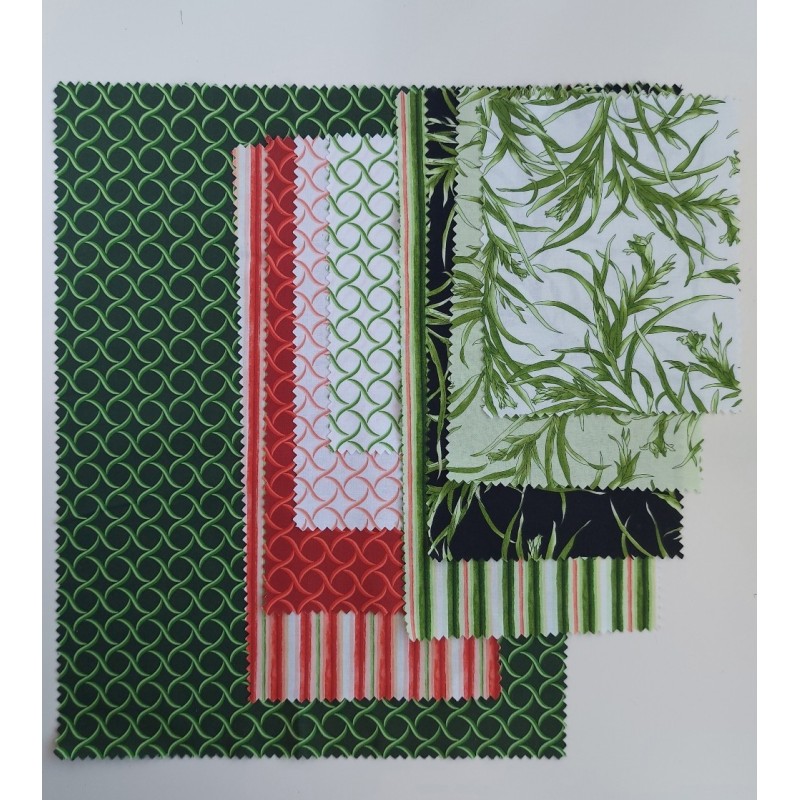 Pack de 9 retales patchwork verde/rojo
