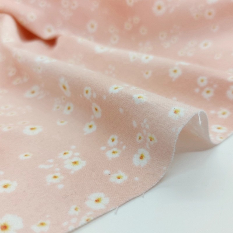 Franela de algodón rosa estampado floral