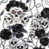 Tela de algodón rosas negras y calaveras - 2