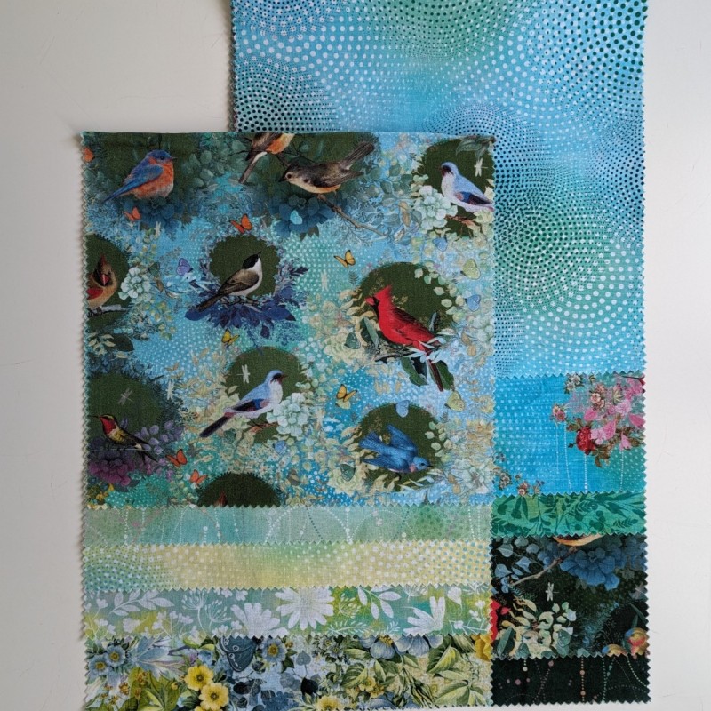 Pack de 10 retales telas americanas birds blue